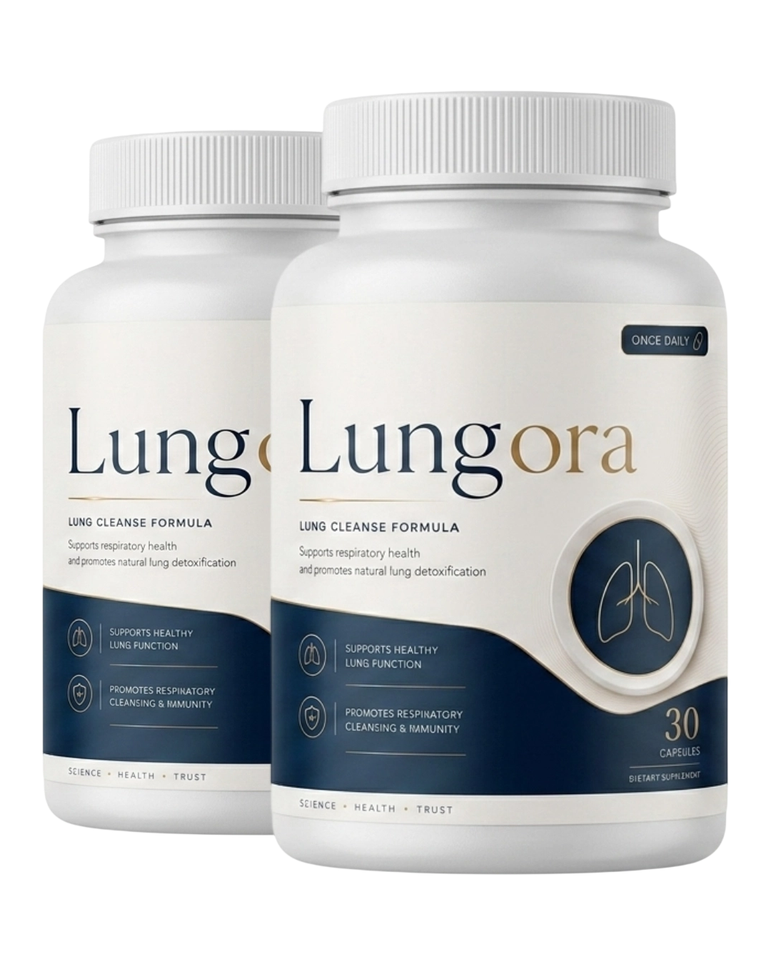 Lungora once-daily lung support capsule bottle formulated for adults 50 and older