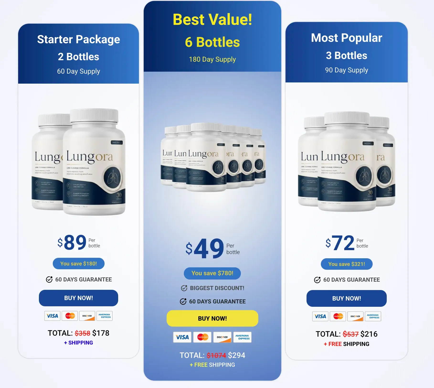 Lungora 6-bottle bundle best value with free US shipping